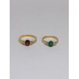Two 18ct gold rings to include an 18ct gold ring inset with central emerald and flanked with six