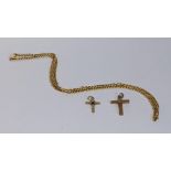 A 9ct gold chain link necklace together with two 9ct gold cross pendants, total weight 5.0g