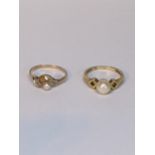 A yellow metal ring inset with pearl and diamonds A/F, together with a 9ct gold ring inset with a