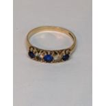 A 9ct gold ring inset with blue and white sapphires, total weight 2.0g Location: