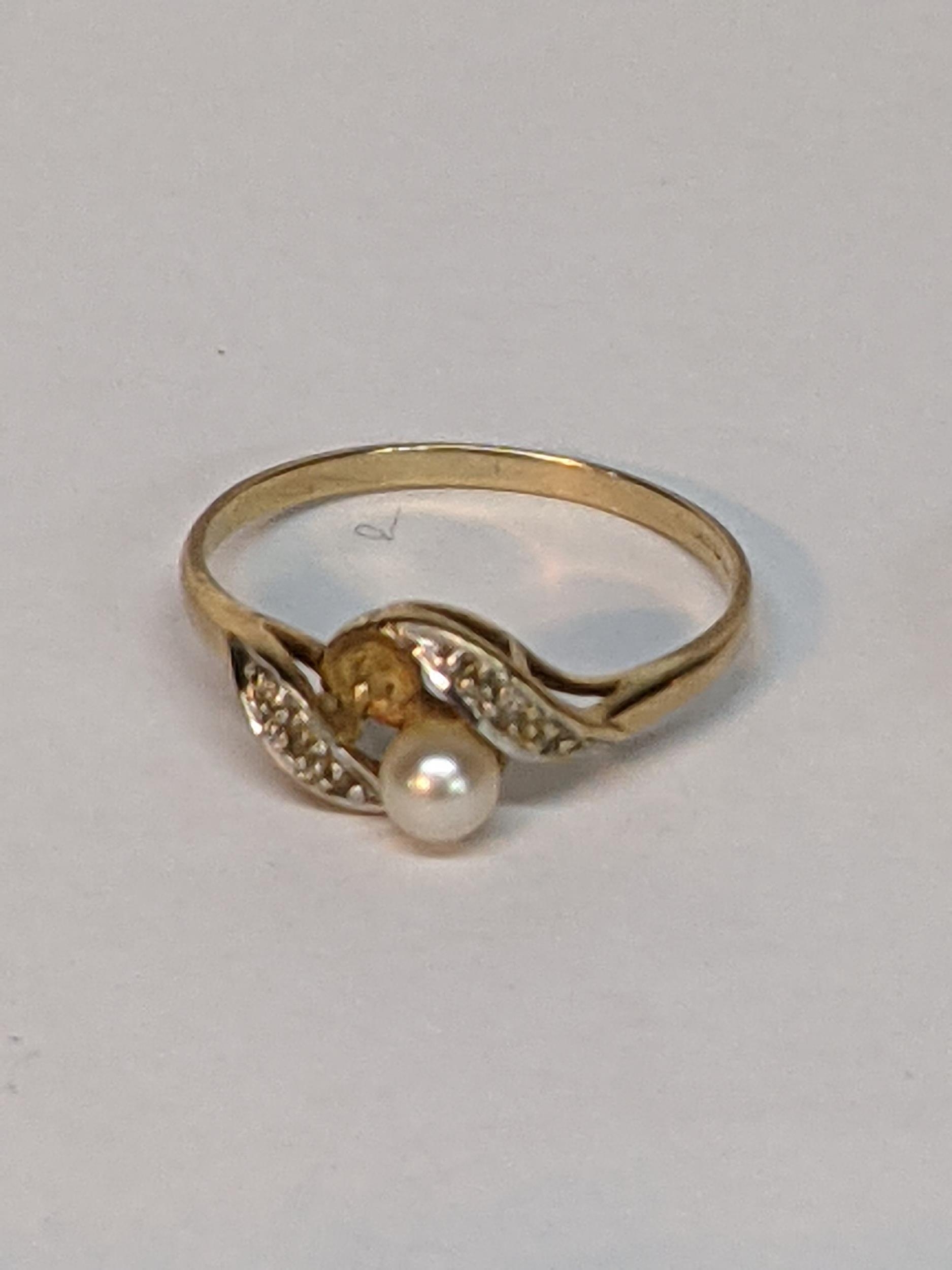 A yellow metal ring inset with pearl and diamonds A/F, together with a 9ct gold ring inset with a - Image 3 of 3