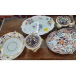 Five pieces of 19th century Derby porcelain A/F to include an Imari pattern dish Location: A1B