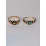 A 9ct gold ring inset with an opal surrounded by red ruby's A/F together with a 9ct gold turquoise