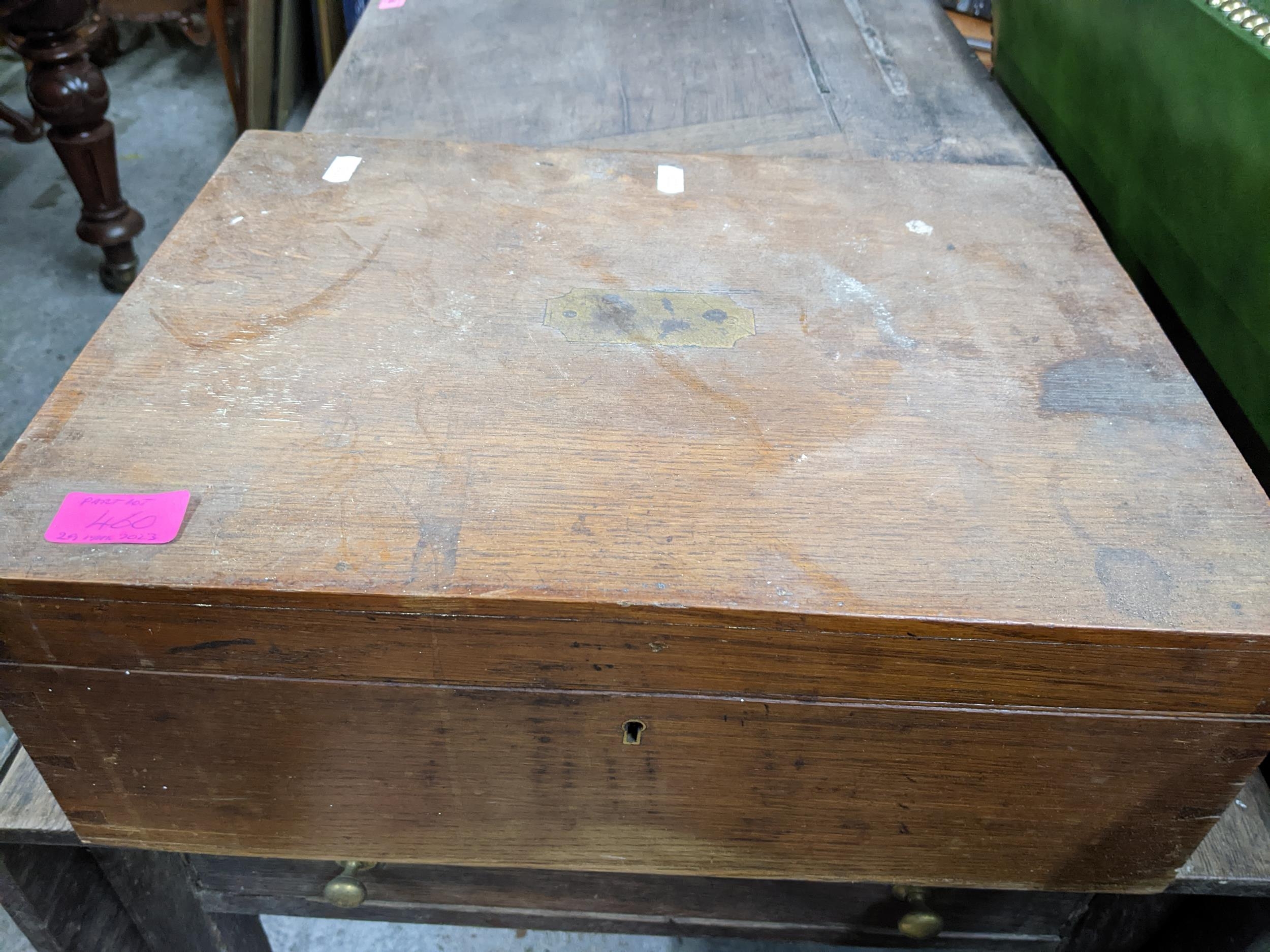 An early 19th century mahogany table top writing desk with hinged lid with drawer fitted interior, - Image 2 of 4