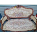 A Louis XV style two-person sofa with carved ornament and tapestry style upholstery Location:A3M