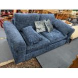 A Sofology 2-seater navy chenille sofa on light wooden block feet, 205cm w x 700cm h x 109cm d