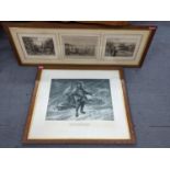 A framed set of three Charles Whymper engravings, one signed, together with a signed Richard Caton