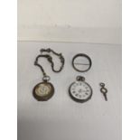 A late 19th century silver fob watch, a pocket watch chain, and a key, together with a 19th