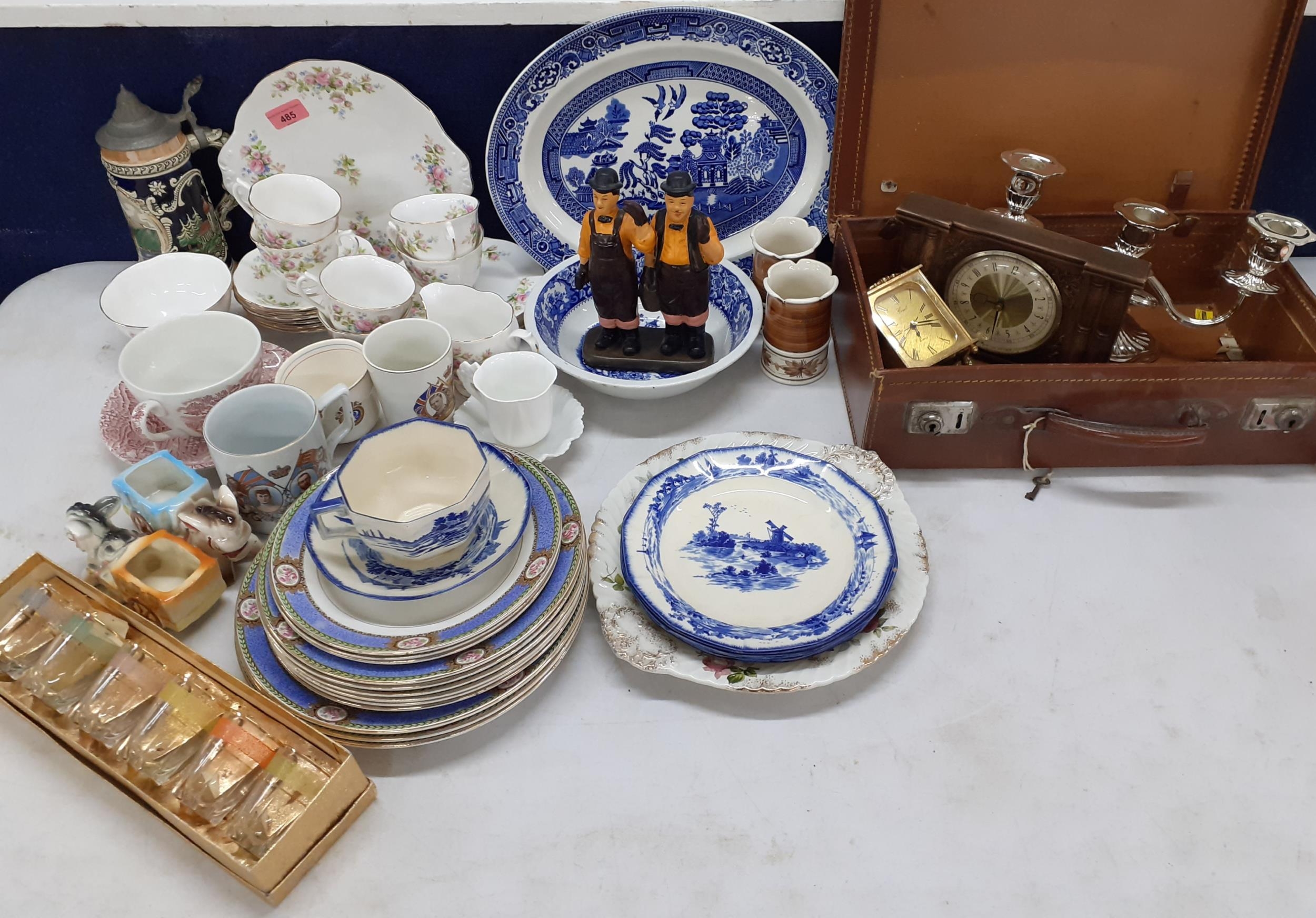 A Royal Albert Moss Rose part tea set, Jersey pottery beakers, Royal Doulton Norfolk tableware, a