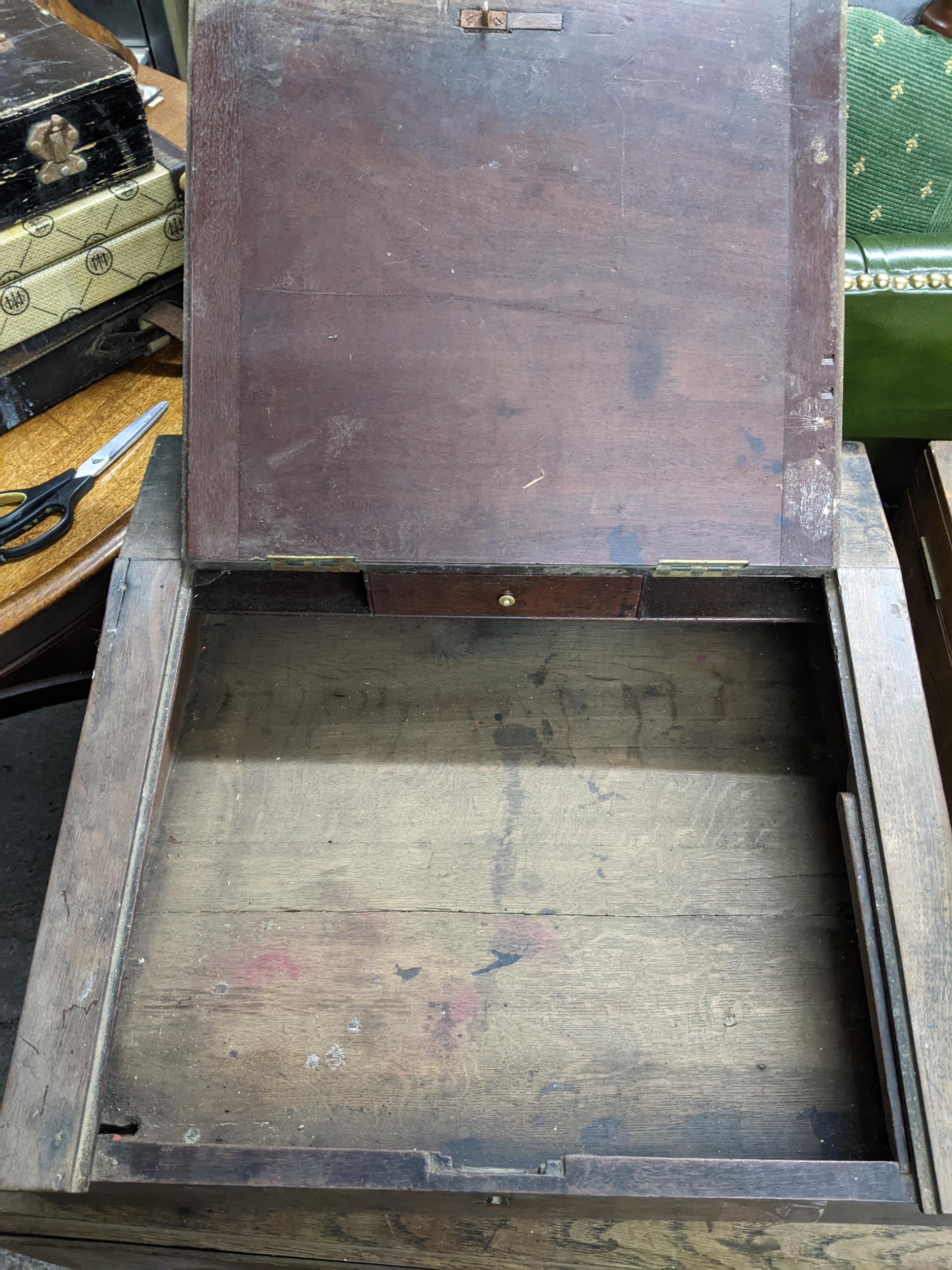 An early 19th century mahogany table top writing desk with hinged lid with drawer fitted interior, - Image 3 of 4