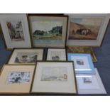Pictures to include 19th century British School - a man on horses ploughing a field, watercolour,