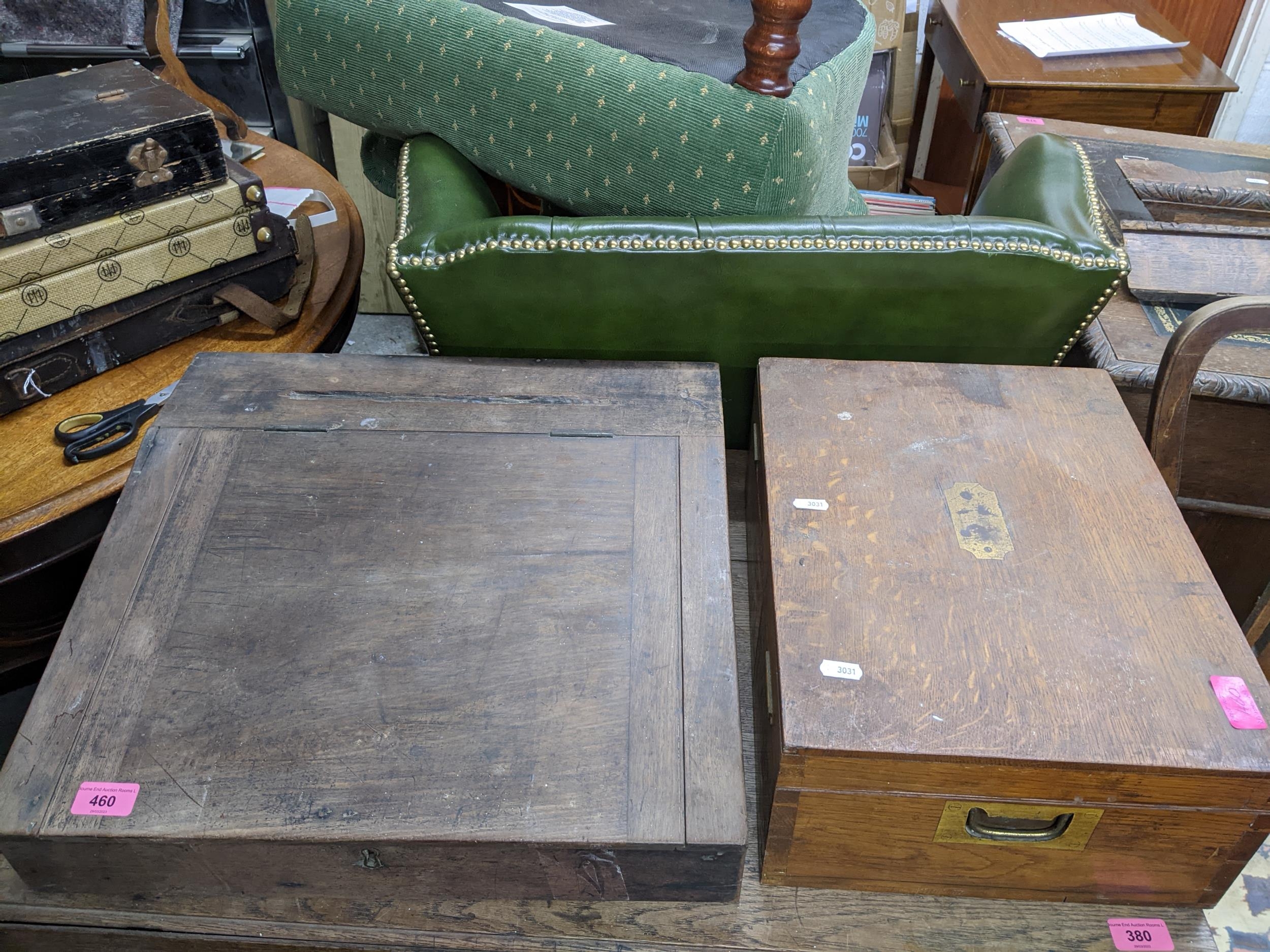 An early 19th century mahogany table top writing desk with hinged lid with drawer fitted interior,