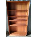 A vintage Danish teak open bookcase, Loose shelves and on a plinth base, 183h x 100w, Location: