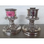 A pair of silver plated lantern candlesticks, 12cm high Location: R1.3