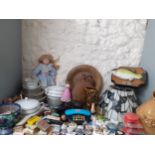 Mixed pottery, ceramics, ornaments, vintage playing cards, treen corkscrews and trinket pots