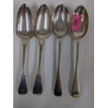 Two Georgian silver tablespoons 133g, and two Edwardian silver tablespoons 151g Location: