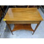 An Edwardian string inlaid mahogany side table with a drawer and under tier, 71cm x 71cm x 45cm