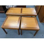 A mid 20th century Danish teak coffee table, together with two matching side tables Location: