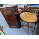 A 19th century inlaid mahogany corner cabinet and an Edwardian inlaid mahogany two tier occasional