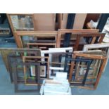 Mixed picture frames and mirrors together with a box of wooden plank constructed panels Location: