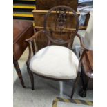 Late Victorian/Edwardian Hepplewhite style mahogany armchair with upholstered seat on sabre style