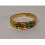 An Edwardian 15ct gold turquoise and seed pearl ring A/F, 1.6g Location: