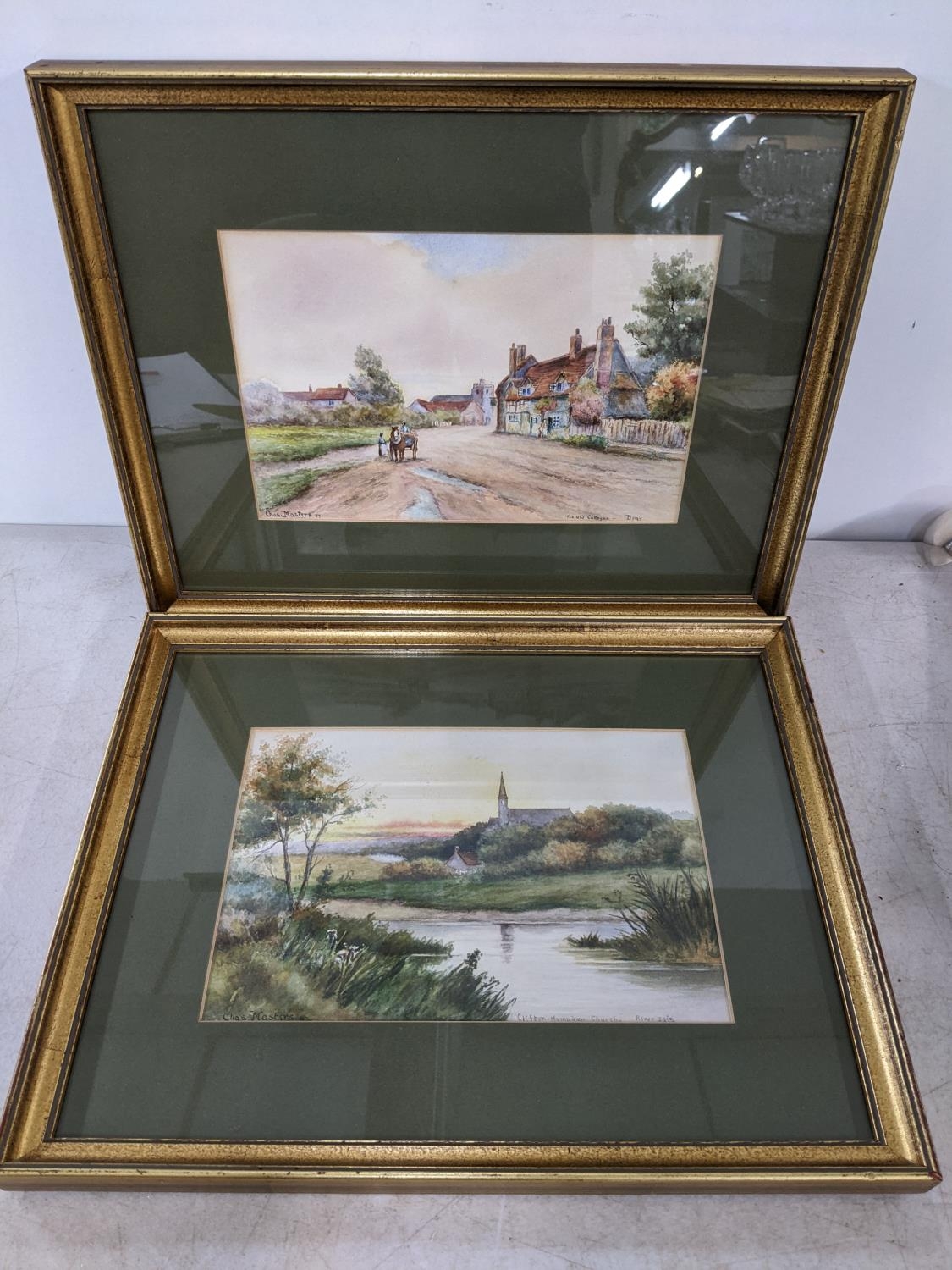 Two watercolours depicting local scenes of Bray and Clifton Hampden signed Chas Masterson 24cm x