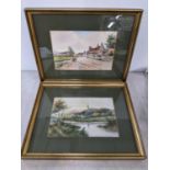 Two watercolours depicting local scenes of Bray and Clifton Hampden signed Chas Masterson 24cm x