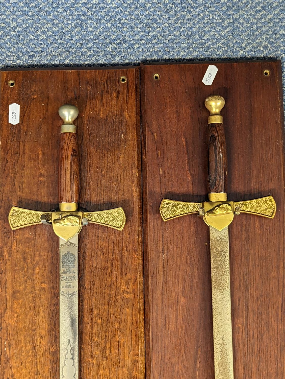 A pair of Wilkinson Sword commemorative swords, blades etched with greyhounds and to brass cross - Image 2 of 5