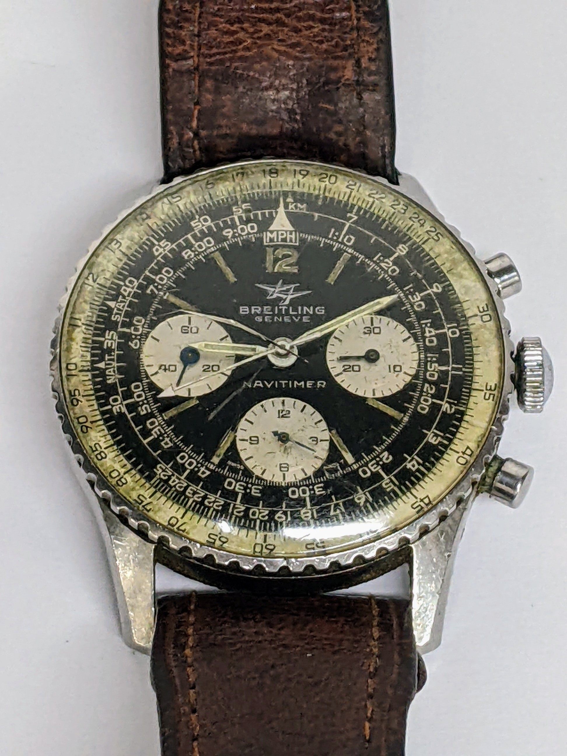 A Breitling Navitimer chronograph manual wind, gents stainless steel wristwatch, circa 1960s, having