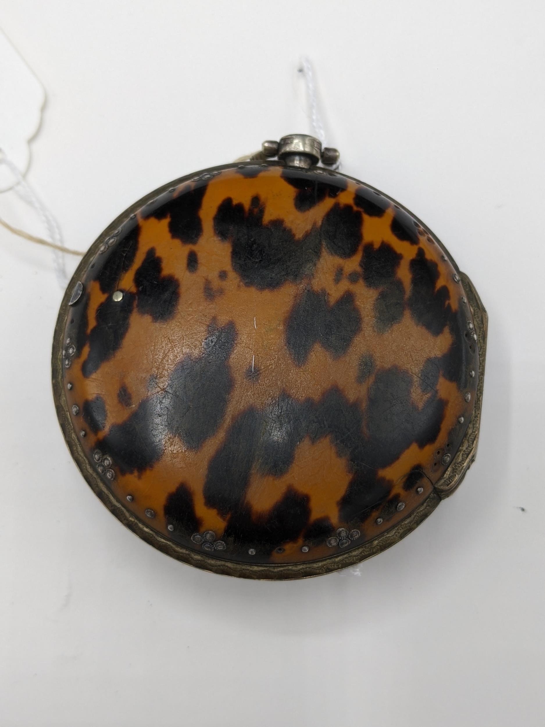 An early 19th century triple tortoise shell and silver cased pocket watch, designed for the - Image 2 of 10
