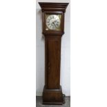 An 18th century oak cased 30 hour longcase clock, the case having a stepped and dental moulded