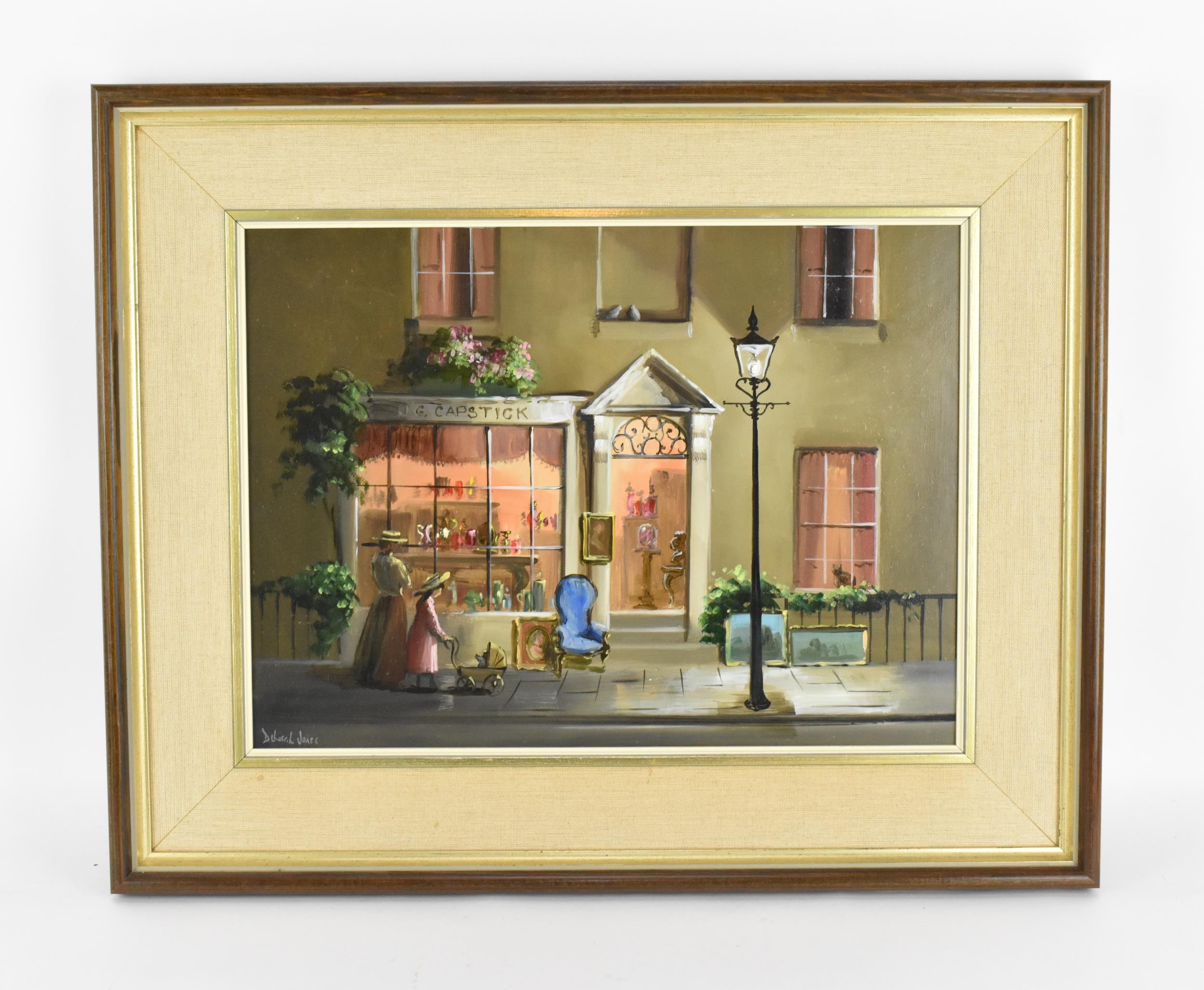 Deborah Jones (1921-2012) British 'JG Capstick', depicting an antique shop entrance on a street,