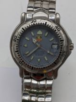 A Tag Heuer automatic, gents stainless steel wristwatch, having a pale blue dial signed