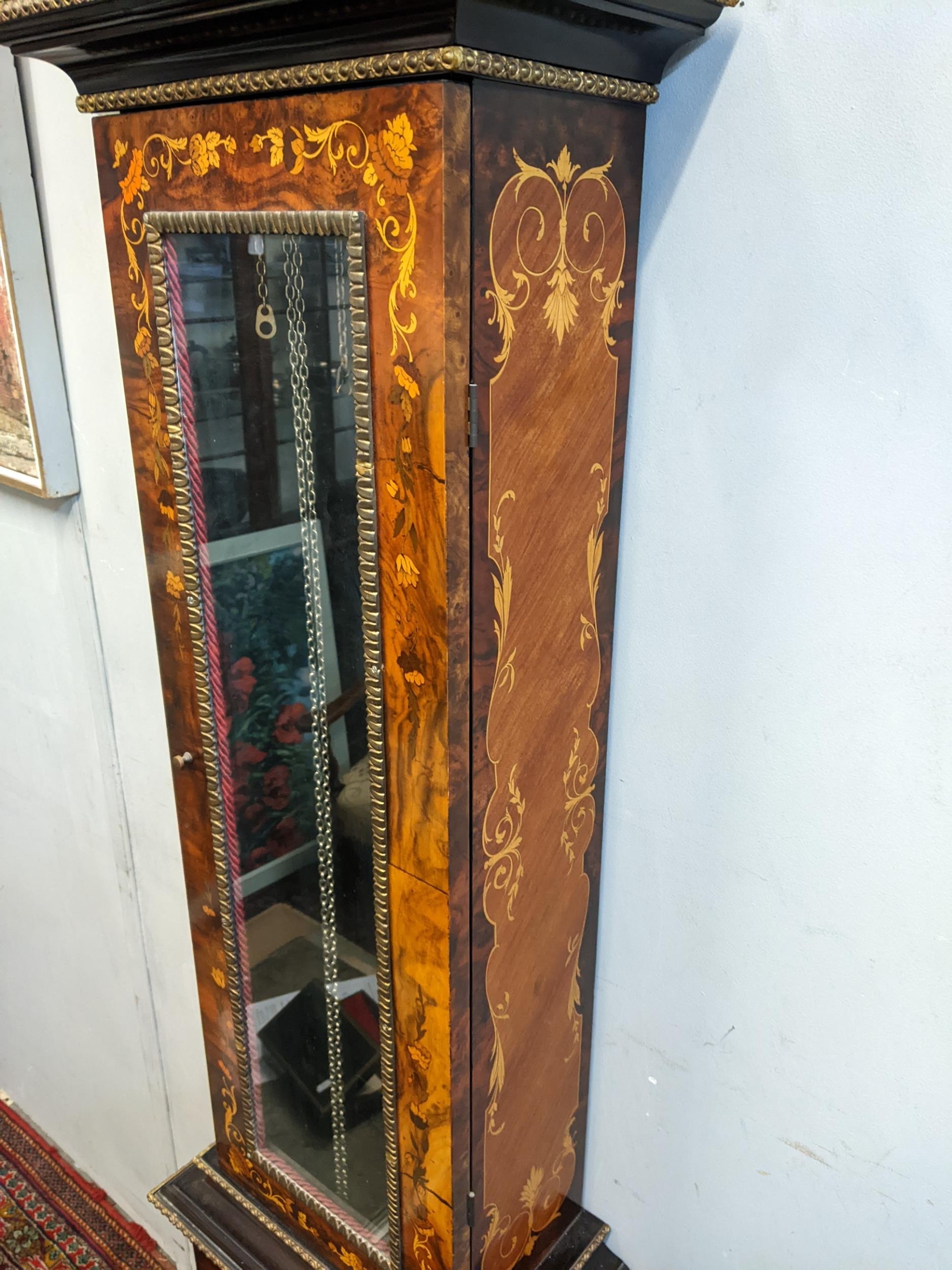 A reproduction burr yew longcase clock, the arched top case having applied gilt metal mounts, - Image 8 of 9