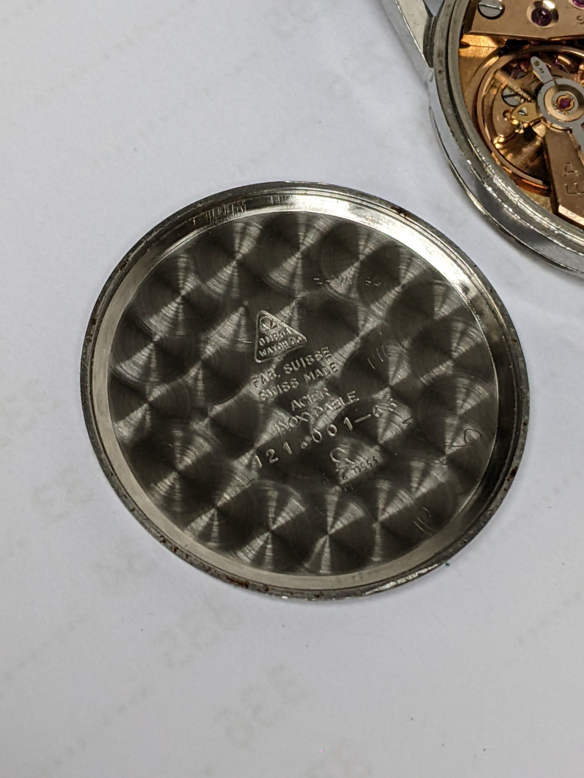 An Omega, manual winding gents stainless steel wristwatch, having a textured dial with subsidiary - Image 5 of 6