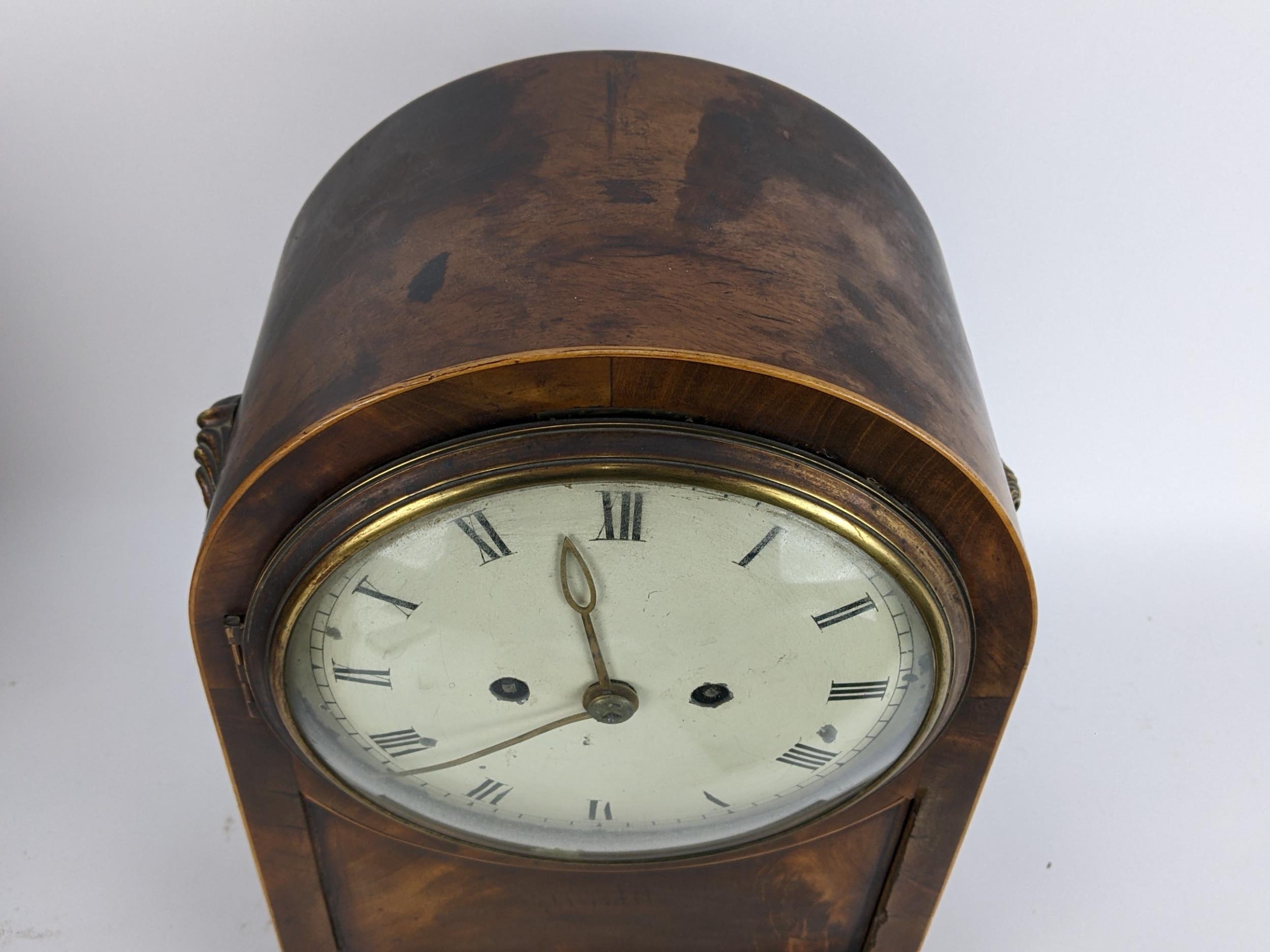 A Regency mahogany bracket clock having an arched top case with boxwood string inlaid, two ring - Image 2 of 7