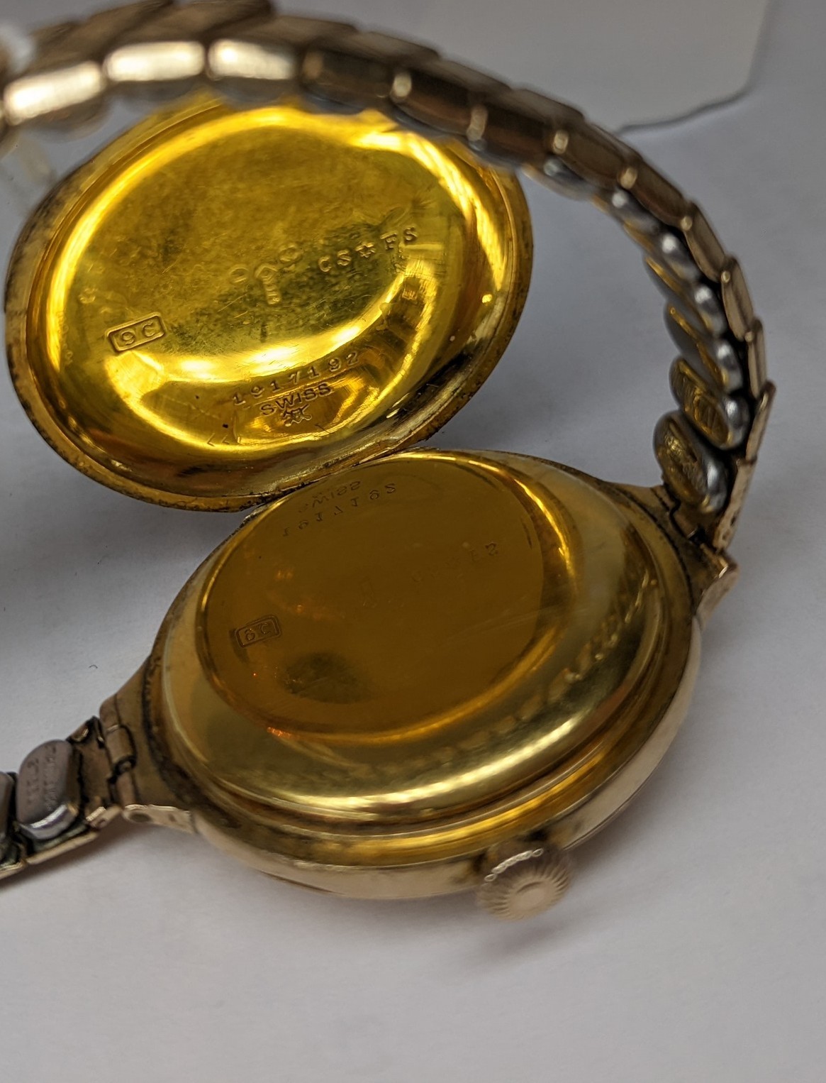 An early 20th century 9ct gold ladies half hunter wristwatch, having a white enamel dial, blued - Image 4 of 5