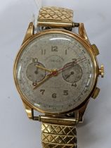 A Marex, chronograph, gents, 18ct wristwatch, the dial with centre seconds, Arabic numerals, gilt