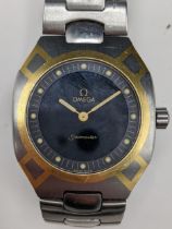 A Omega Seamaster, quartz, gents stainless steel wristwatch, having a black dial with luminous dot