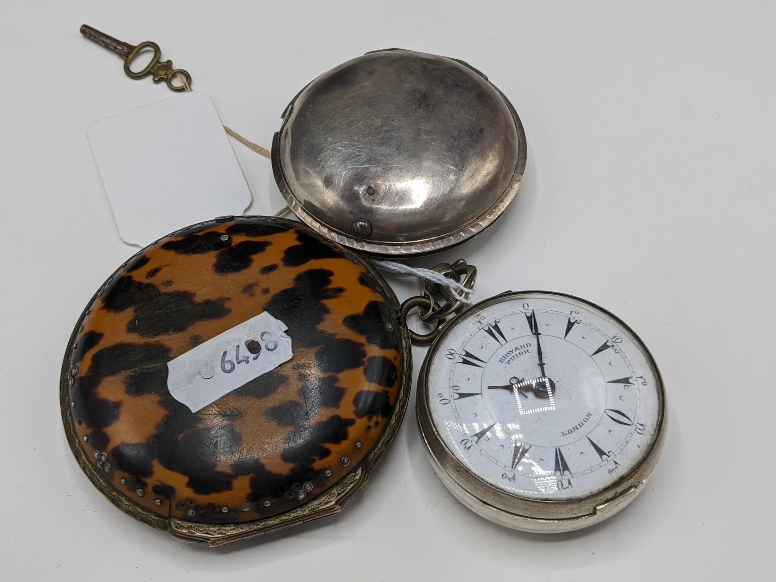 An early 19th century triple tortoise shell and silver cased pocket watch, designed for the - Image 10 of 10
