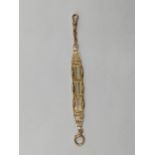 A early 20th century 15ct gold gate link fob watch chain with 15ct O clip and dog clip, 13.5cm,