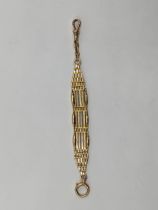 A early 20th century 15ct gold gate link fob watch chain with 15ct O clip and dog clip, 13.5cm,