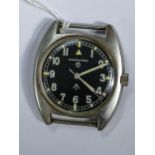 A Hamilton, W10 military issued, gents, stainless steel wristwatch, having a black dial with