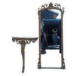 A 19th century giltwood and marble console table and mirror, the table with shaped white marble top,