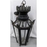 A circa 1900 cast iron ceiling hanging lantern with glass panels, 64.5cm h Location: