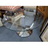 A Frovi glass topped and polished chrome circular coffee table 41cm h x 80cm diameter Location: