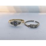 A 9ct gold and platinum sapphire and diamond ring 1.8g, together with a white metal three-stone