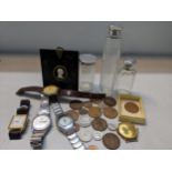A mixed lot to include silver topped dressing table jars, mixed watches to include a Seiko Quartz,