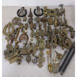 Mixed metalware mostly brass door knockers to include door knockers in the form of gargoyles, one in